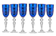 Neman Royal Fuchsia 5.25 Oz Wine Hand-Cut Crystal Glasses on Stem, Set of 6