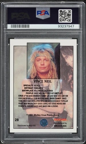 1991 Brockum Rock Cards Vince Neil #28 PSA 9 - Picture 2 of 2