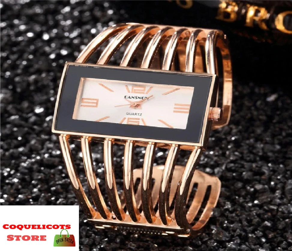 Nouveau Montre Luxe Femme Bracelet Jonc Quartz Rectangle Or Rose Argent Dor