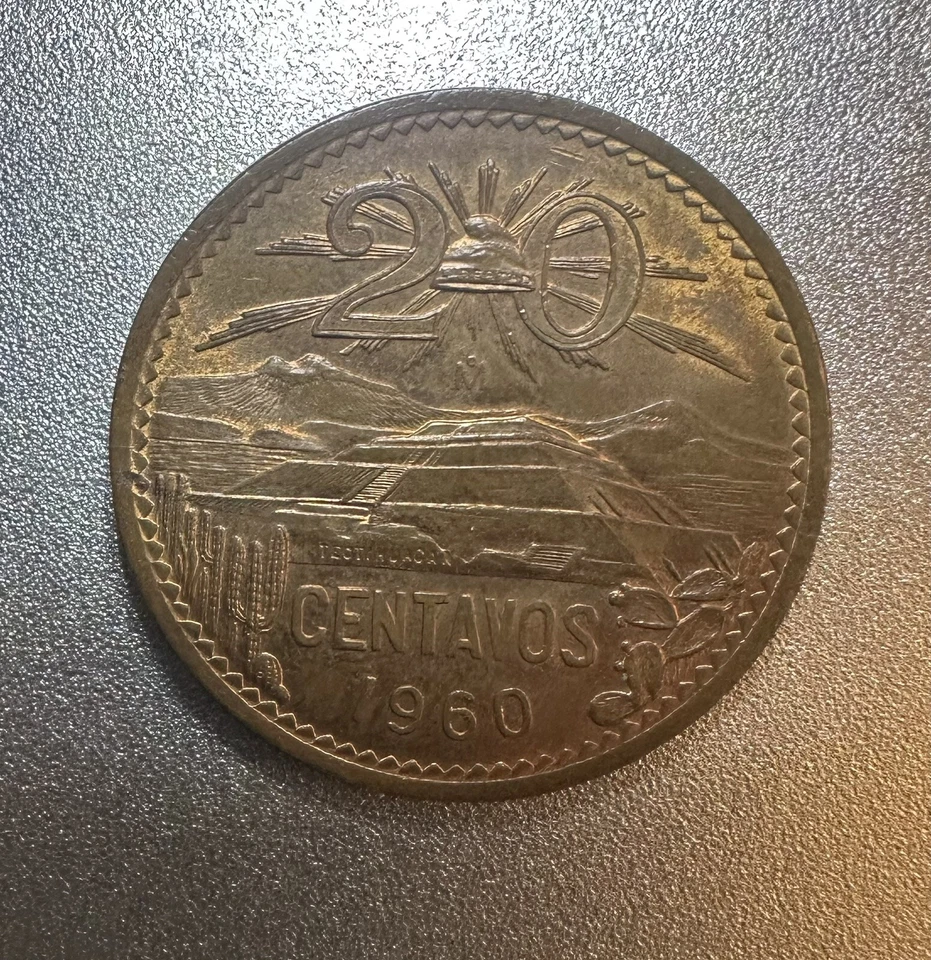 Moneda de Bronce 20 Centavos México 1960 RARA Foto 2 de 3