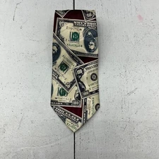 Steven Harris Handmade Maroon Money Printed Novelty Mens Neck Tie Dry Clean