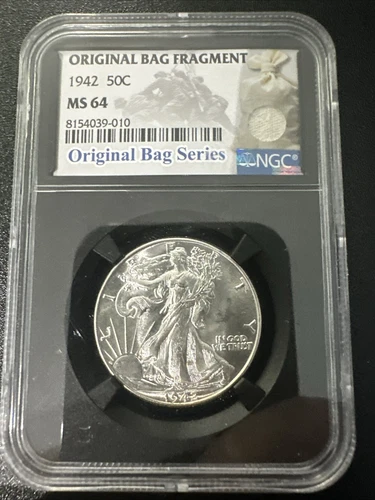 1942 50c Walking Liberty Half Dollar - Original Bag Fragment - NGC MS 64 COOL!