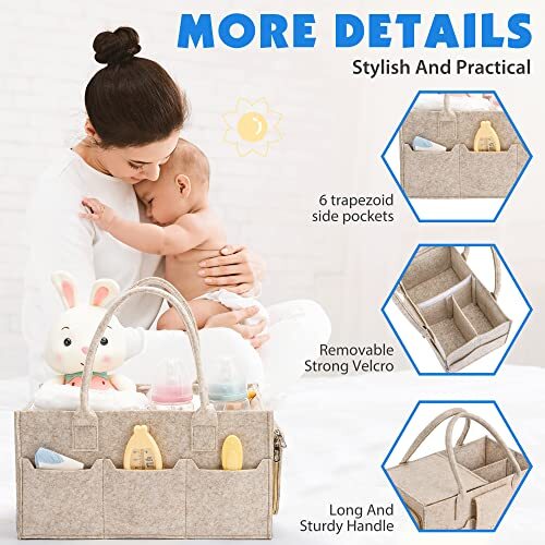 Diaper Caddy Organizer for Baby Boy Girl, Car Baby Large Khaki with lid - Picture 5 of 7