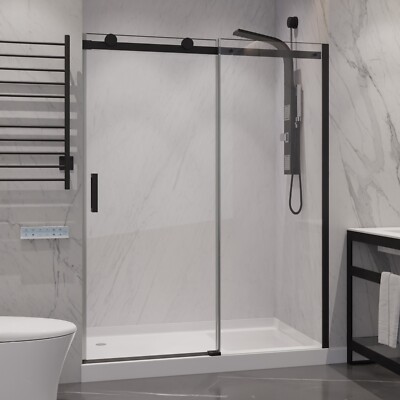 60'' x 76'' ANZZI Rhodes SD-FRLS05702MB Frameless Sliding Shower Door Matte Black