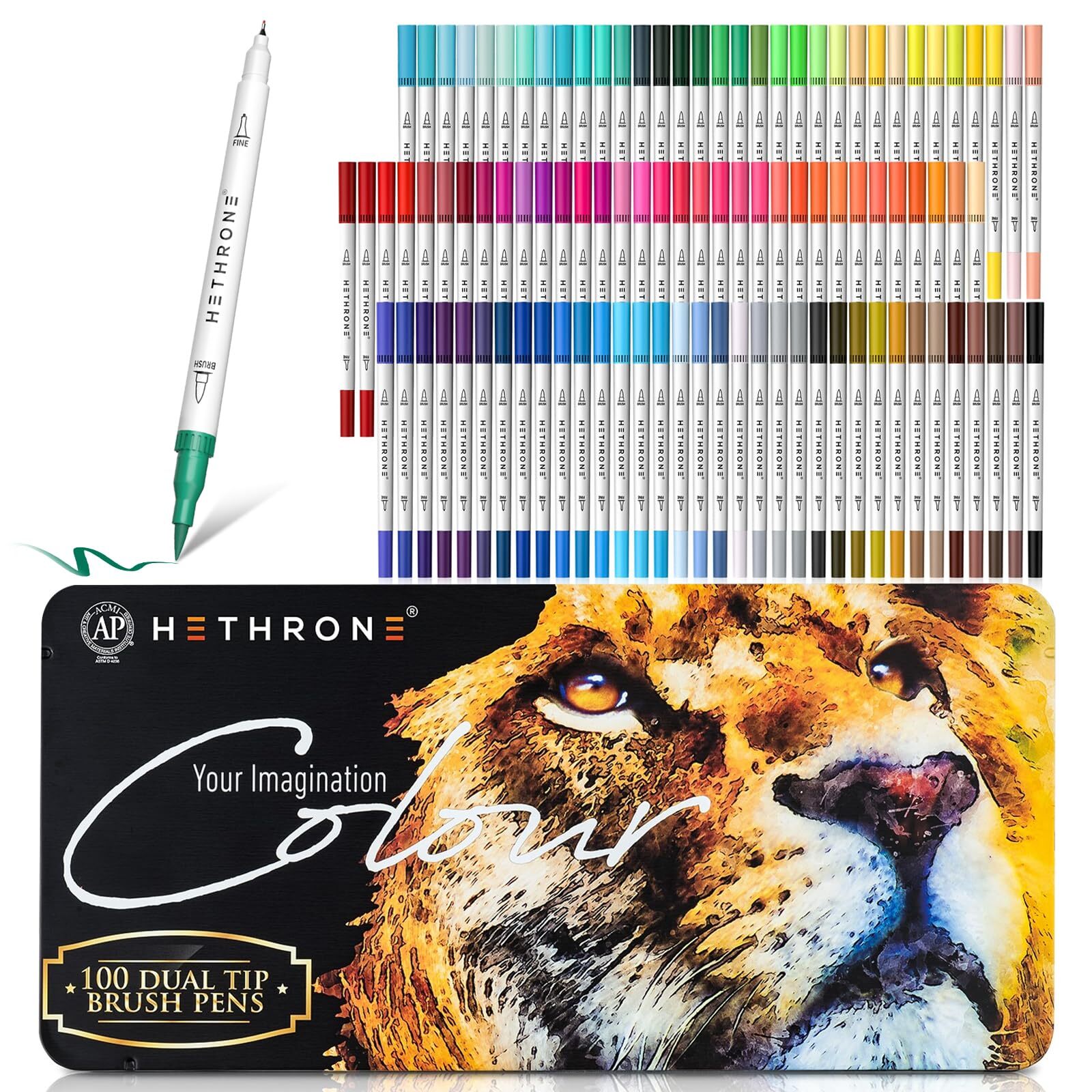 Markers for Adult Coloring - 100 Colors Dual Tip Brush Pens Art Markers Set, ...-image