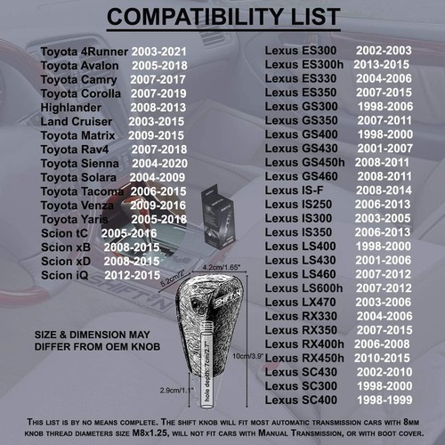Perilla de cambio de engranajes de cuero negro para piano para Lexus Toyota Acura Mazda Scion Subaru - Imagen 10 de 10