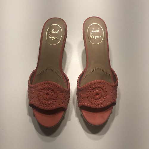 Jack Rogers Sandals Womens Size US 6 M Coral Pink Leather Platform Wedge - Picture 2 of 12