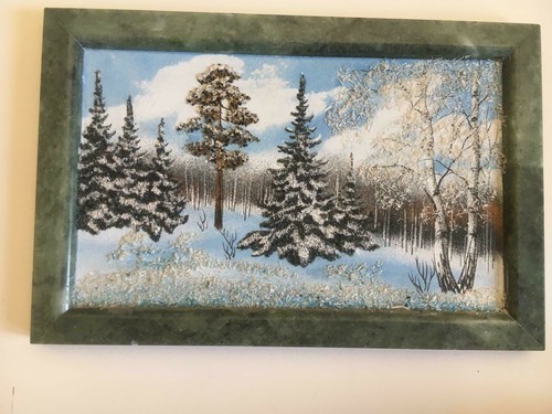 Old Plate Hand Painted Painting Land Escape Drawing Marble Semi-Precious Stone - Picture 8 of 10