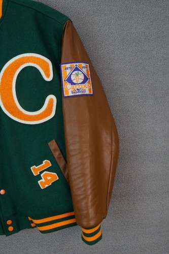 Ebbetts Field Flannels Carrots Varsity Jacket Green Brown Men's Size Large NWT - Picture 4 of 10