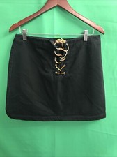 RALPH LAUREN BLACK DEMIN SKIRT SIZE 12 LEATHER LACE UP THE FRONT ALL COTTON.