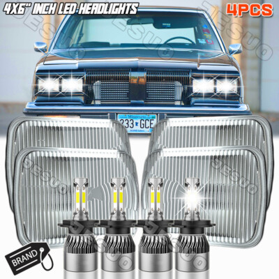 4PCS Fit Oldsmobile Cutlass 1980-88 4x6''inch LED Headlights Hi/Lo Beam w/DRL H4