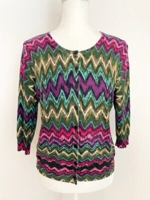 Joseph A. Womens Button Down Cardigan Sweater Size PL Multicolored Scoop Neck