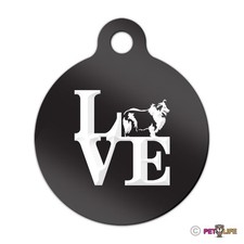 Love Collie Engraved Keychain Round Tag w/tab park Many Colors
