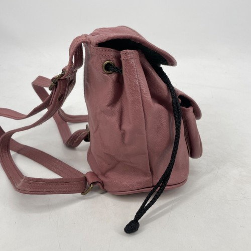 Genuine 100% real Leather Women's Mini pink Backpack drawstring mauve - Picture 11 of 18