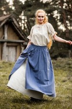 Mittelalter Wikinger LARP Rock Elise zweifarbig Baumwolle und Leinen blau natur