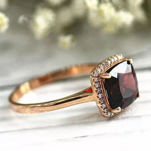 14k Rose Gold Plated 2.30Ct Cushion Cut Lab-Created Garnet Women Wedding Ring