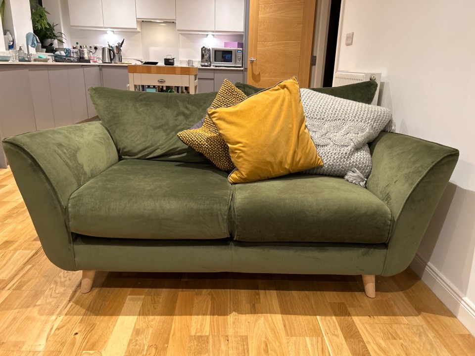 2 seater sofa in green velvet (1.5 yrs old) Pickup by Sunday 27th Oct
