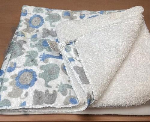 SL Home Fashions Baby Blanket Jungle Animals Sherpa Blue Gray White 30x40