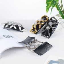 Flower Crystal Double Comb Magic Hair Comb Beaded Hair Clip Elastic Hairpin
