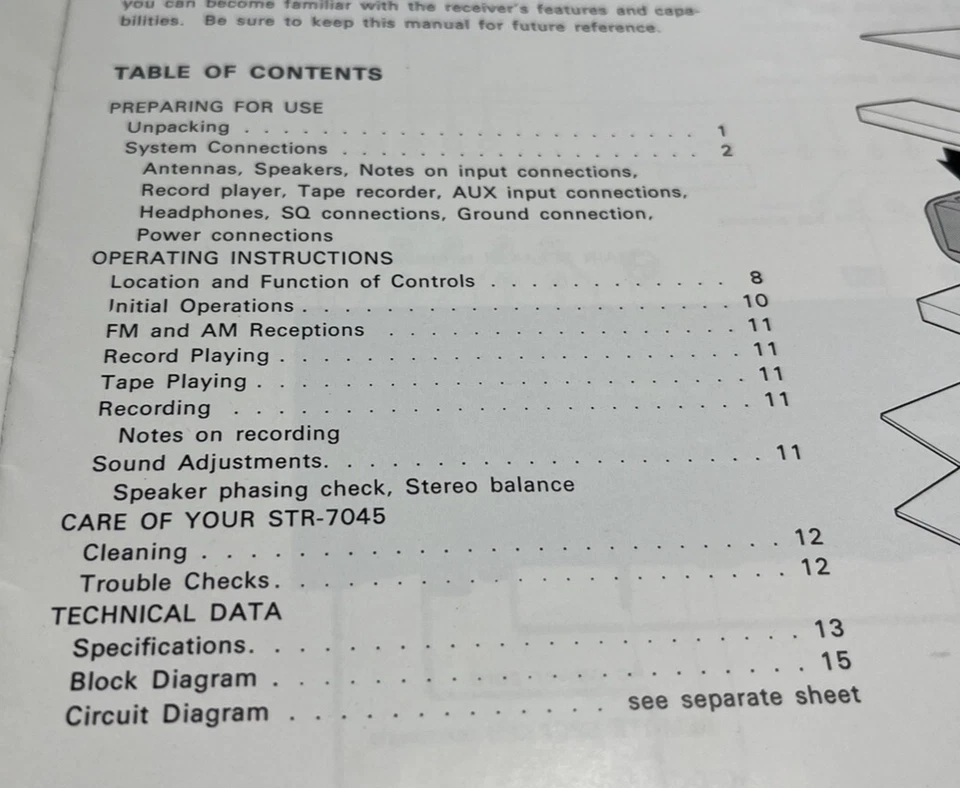 SONY FM STEREO FM-AM RECEIVER STR-7045 ORIGINAL OWNERS MANUAL & SCHEMATICS D1328 - Image 2 of 4