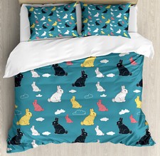 Image of Rabbit Duvet Cover Set Colorful Animals Pattern