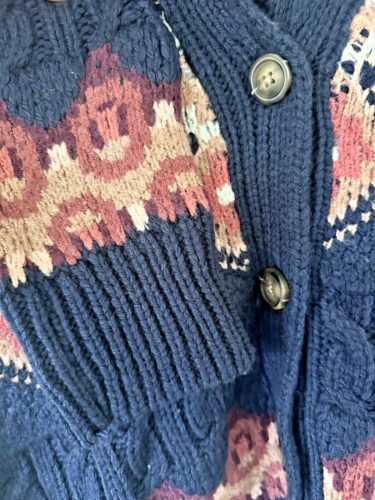 Lucky Brand Women's Shawl-Collar Intarsia-Knit Trendy Cardigan Navy Blue Multi S - Picture 9 of 12
