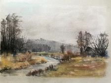 Franz Ehmke 1928 - 2018 Berlin Pastel River Through Field Hills And Trees Autumn