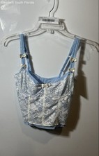Urban Outfitters Womens Blue White Floral Lace Corset Cropped Top Size M w/ Tags
