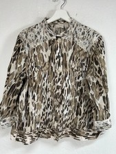Chico's Womens Animal Print Button-Up Jacket Size 3 Lace Accents Lightweight