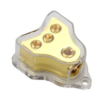 3 Way Copper Power Distribution Block, 0/2/4 AWG Gauge In, 4/8/10 Gauge Out, Car