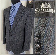Vtg Stafford 42R TWEED Blazer Wool Sport Coat Half Lined Casual 2-Btn Jacket