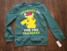 Pokemon Boys Sz L XL 10 12 14 16 Pikachu CHARGED UP FOR THE HOLIDAYS Sweatshirt