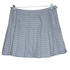 Elodie NWT Blue Mustard Pleated Plaid Mini Skirt Size Large School Chic