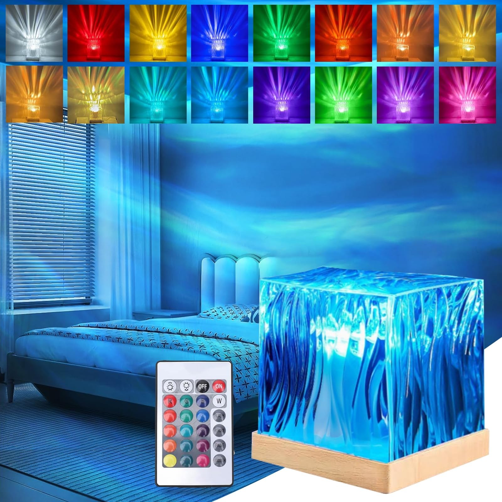 Lampe de table en verre soufflé aurore boréale, luminaire d'exception en cristal irisé