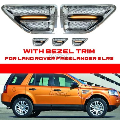 Chrome Side Air Flow Vent Fender Grille + Light for Land Rover Freelander 2 LR2