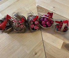5 Vintage Fruit Mushroom Bird Basket Christmas Ornaments