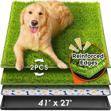 Dog Grass Pad with Tray Large, 41"x27", 2 Reusable Artificial Turf for Dogs P...