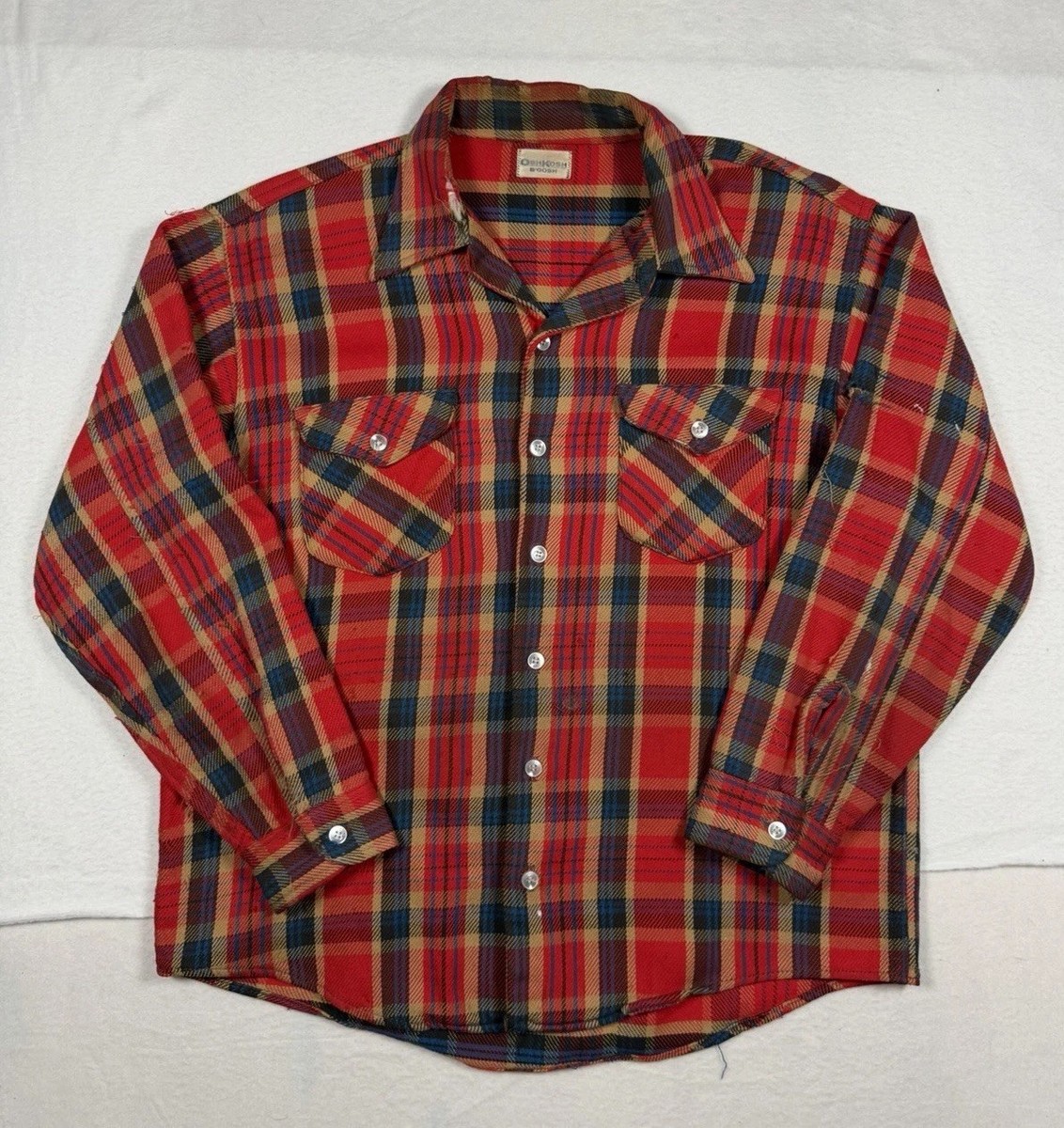 VTG 60s 70s Oshkosh Flannel Work Shirt Heavy Woven Cotton Blue