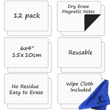Dry Erase Magnets Set - 12 Pack - 6x4 in Whiteboard Magnetic in, White