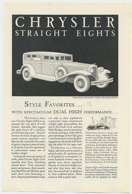 Chrysler Straight 8 Style Favorites Spectacular Performance 1931 Vintage Ad