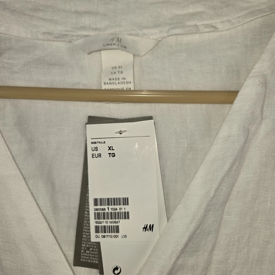 Blusa Top H&M Mujer Blanca 100% Lino Natural Manga Corta Peplum Envolvente XL NUEVO Foto 4 de 4