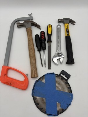 Assorted Tools Lot: Hacksaw, Hammers, Wrenches, Screwdrivers, File, Saw Blade
