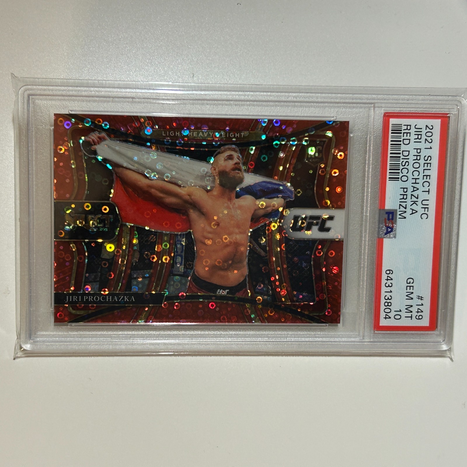 Jiri Prochazka 2021 Panini Select UFC Premier Red Disco Prizm /199 #149 PSA 10