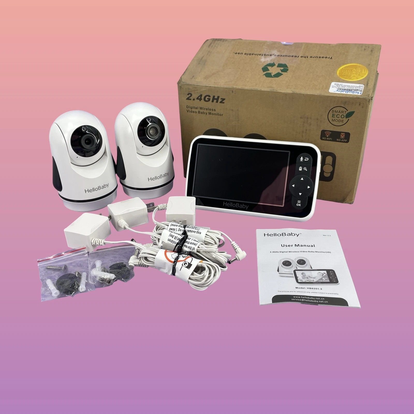 HelloBaby HB6351-2 5" Split Screen Video Baby Monitor with 2 Cameras #BU2379