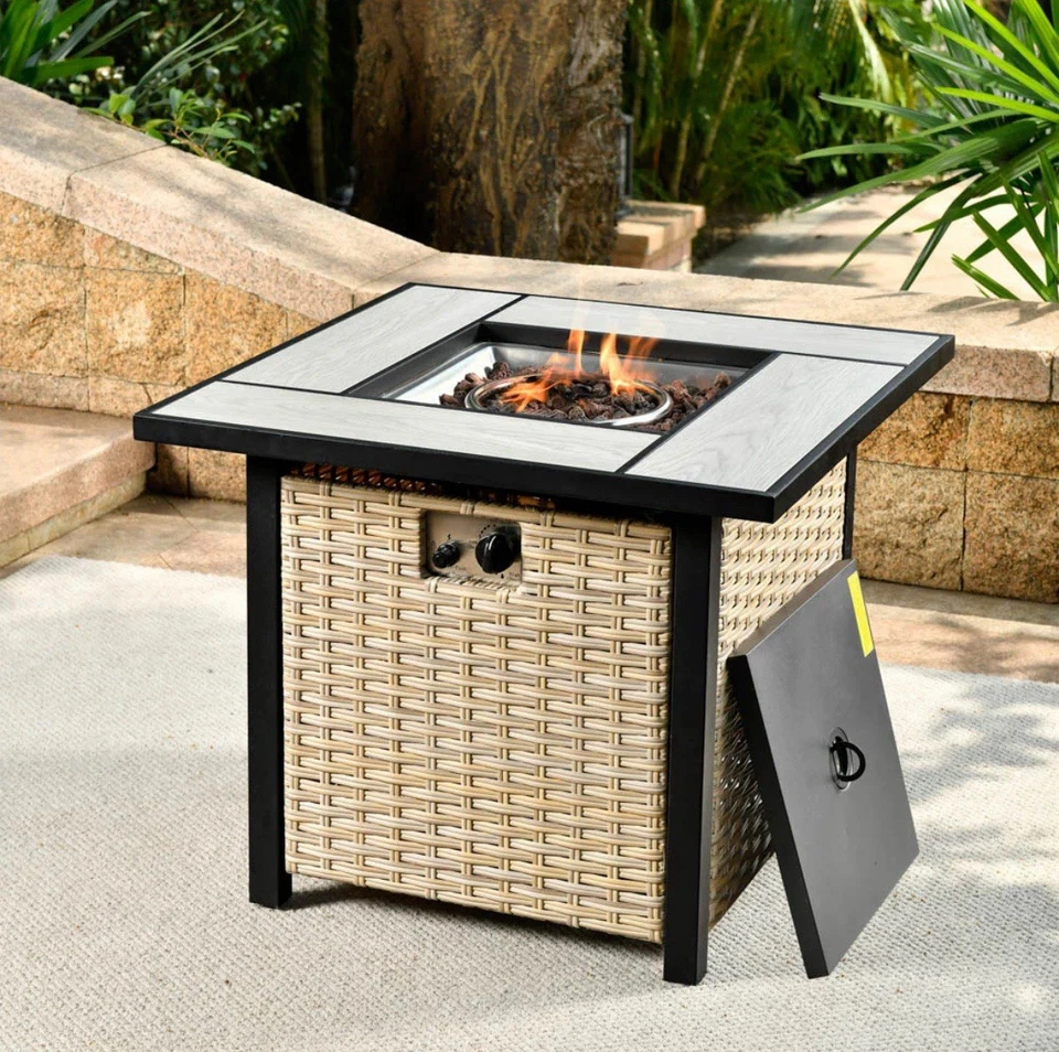 30 Inch Fire Pit Table,50,000 BTU Heater PE Rattan Propane with Ceramic Tabletop - Image 2 of 4