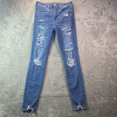 American Eagle Jeans Womens 4 Blue The Dream Jean Hi-Rise Jegging Distressed