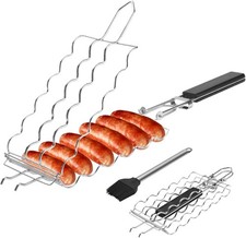 Hot Dog Holders for grilling with Brush - 6 hotdog bbq basket Stainless Steel 