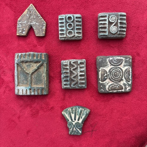 7 VintageBRASS AFRICAN ASHANTI AKAN GEOMETRIC GOLD WEIGHTS 1400-1720 AD 4-20g 
