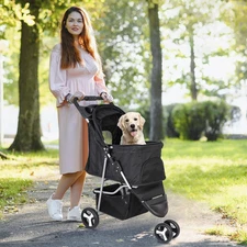 3 Wheels Foldable Pet Stroller Dog Cat Jogger Stroller Travel Carrier Strolling