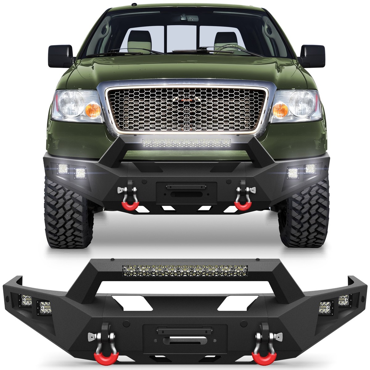 For 2004-2008 Ford F150 Front Bumper with Winch Plate & LED Lights 